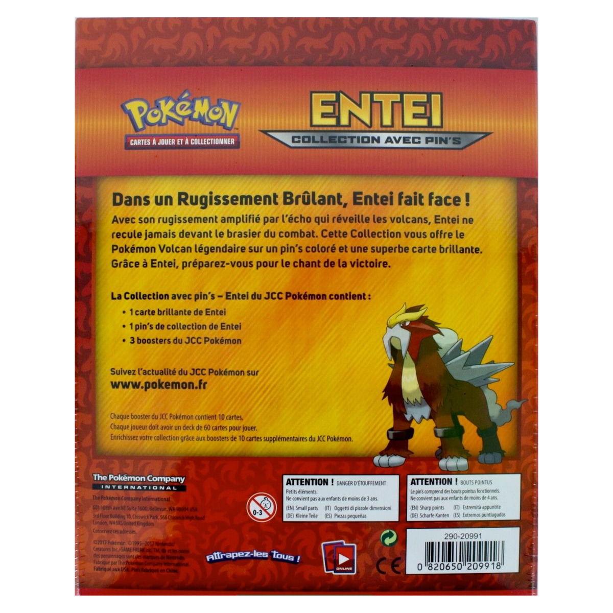 Dos de la Collection avec pin's Entei : contenu de la boîte