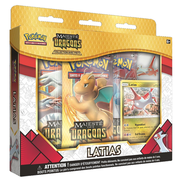 Collection avec pin's Majesté des Dragons Latias Pokémon, version française