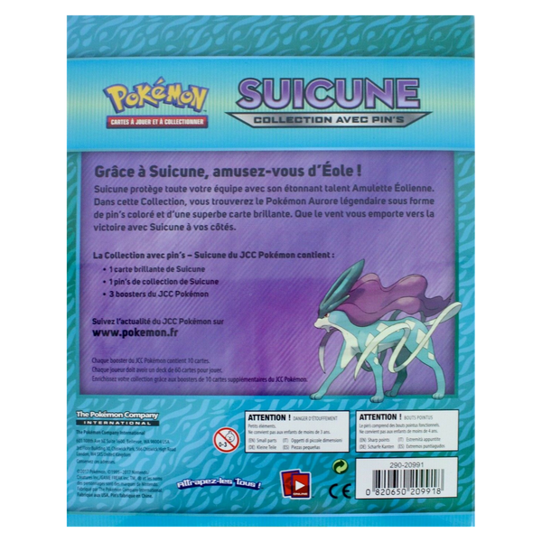 Dos de la Collection avec pin's Suicune : contenu de la boîte