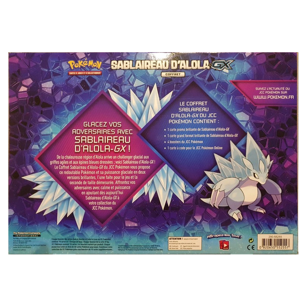 Dos du Coffret Sablaireau d'Alola-GX Pokémon, contenu détaillé