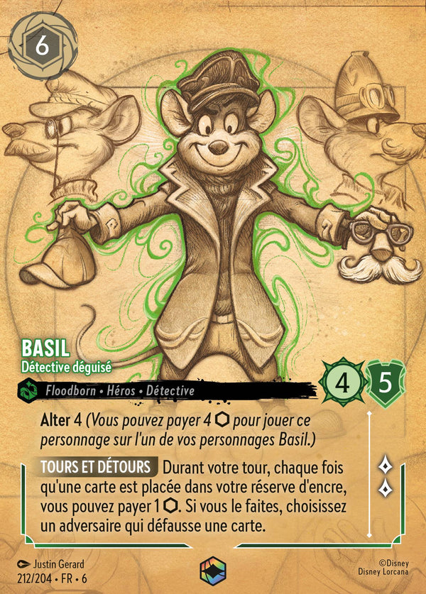 Basil - Détective déguisé — Carte Disney Lorcana 212 La Mer Azurite