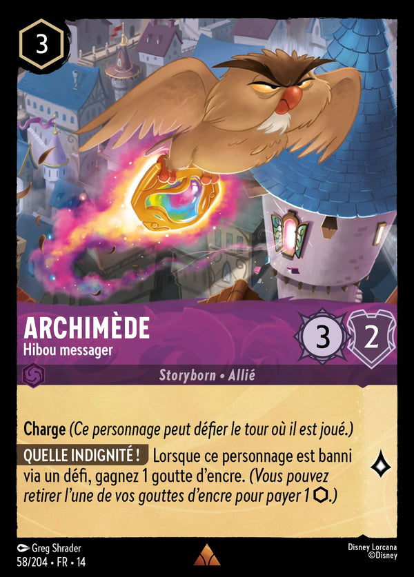 Archimède - Hibou messager - Carte Disney Lorcana 58 Hyperia City