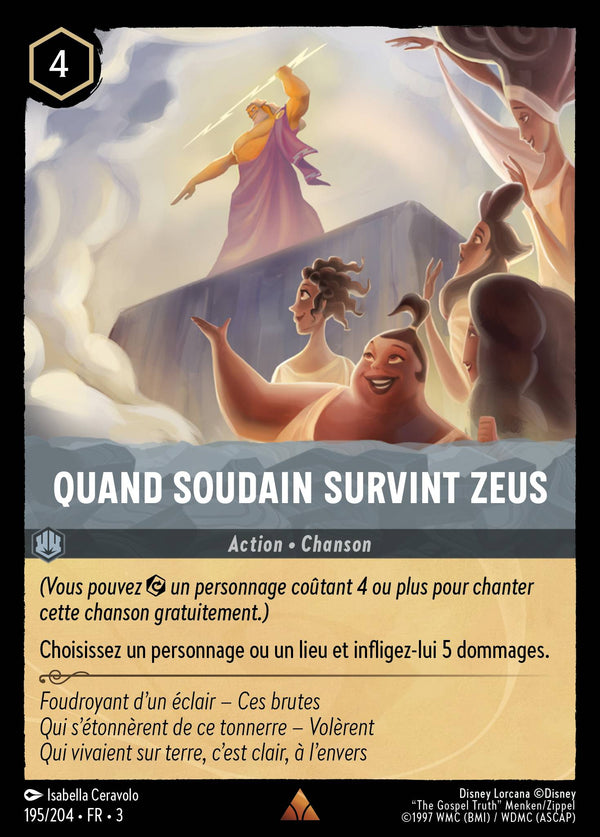 Quand soudain survint Zeus — Carte Disney Lorcana 195 Les Terres d'Encres
