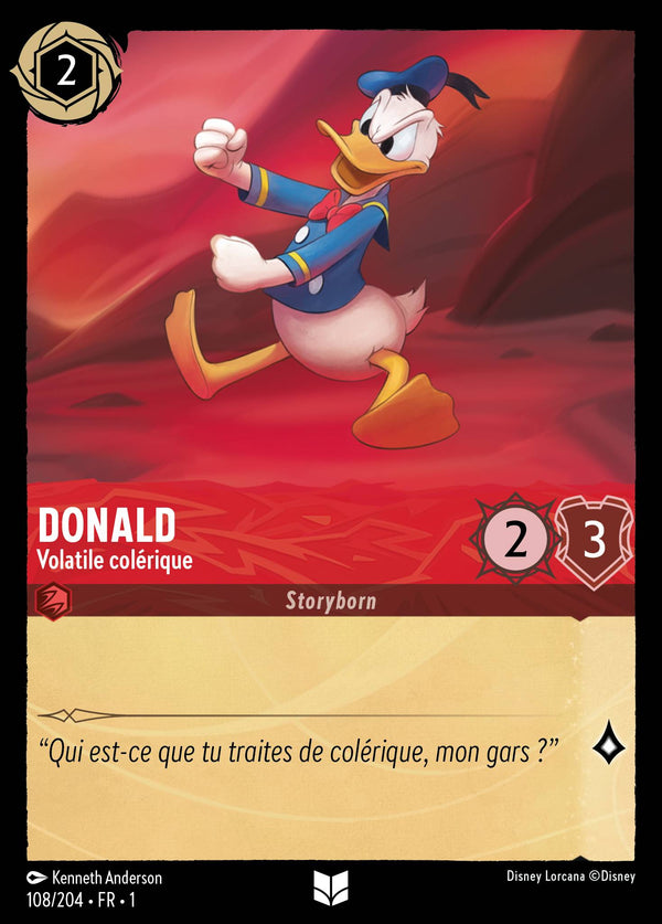 Donald - Volatile colérique — Carte Disney Lorcana 108 Premier Chapitre