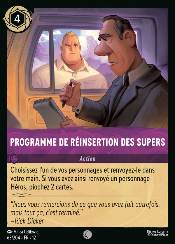 Programme de réinsertion des Supers — Carte Disney Lorcana 63 Contrées Inconnues