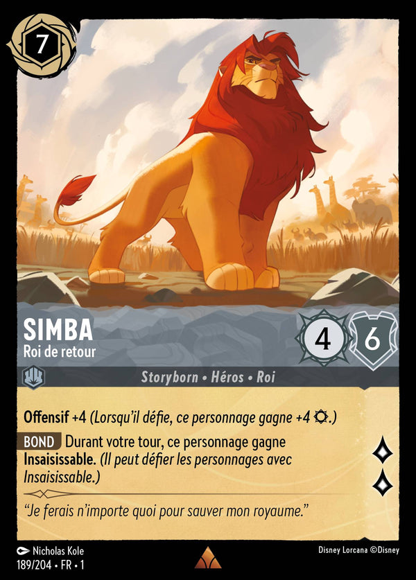 Simba - Roi de retour — Carte Disney Lorcana 189 Premier Chapitre