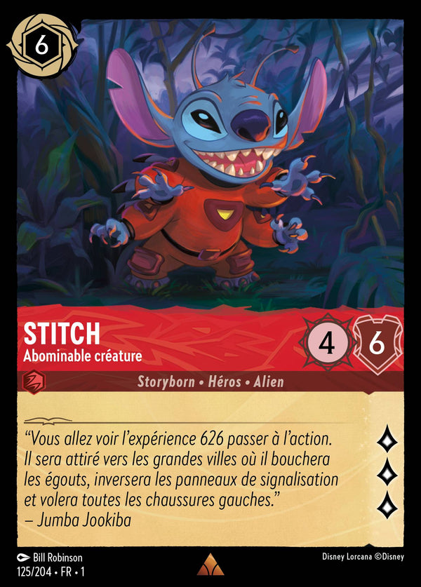 Stitch - Abominable créature — Carte Disney Lorcana 125 Premier Chapitre