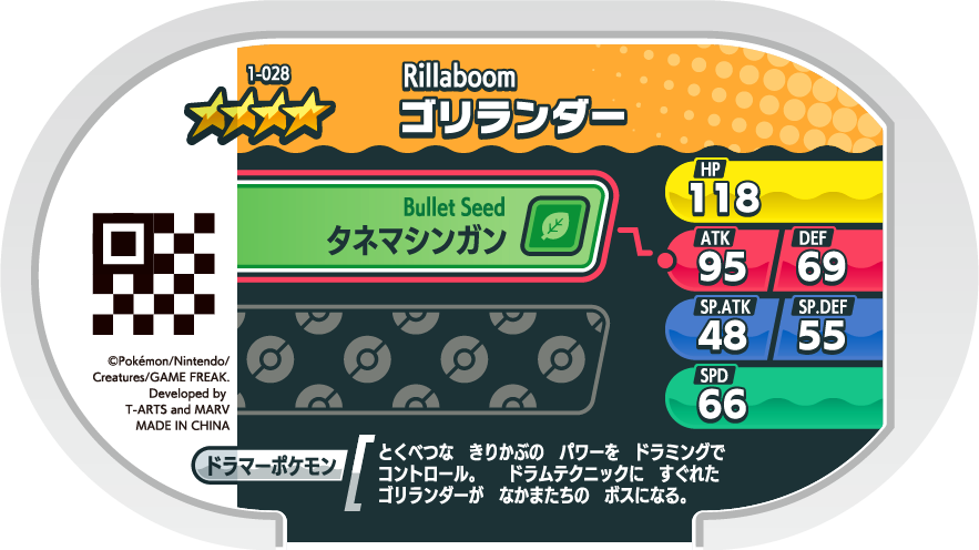 Meza Tag Gorythmic (1-028) verso Pokédex-entry Pokémon Mezastar Original Set 1