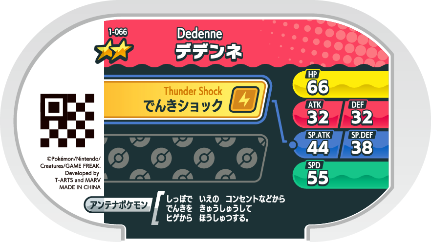 Meza Tag Dedenne (1-066) verso Pokédex-entry Pokémon Mezastar Original Set 1