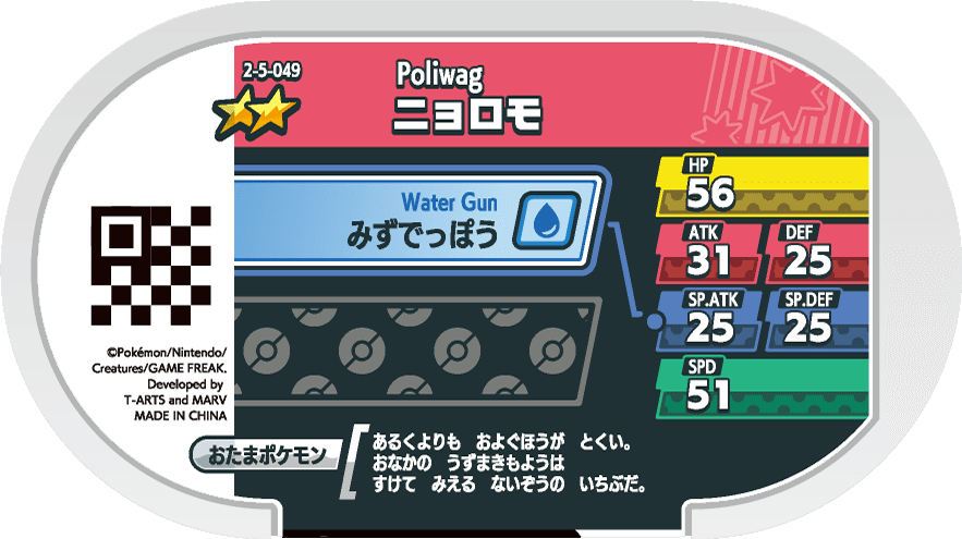 Meza Tag Ptitard (2-5-049) verso Pokédex-entry Pokémon Mezastar Super Tag Set 5