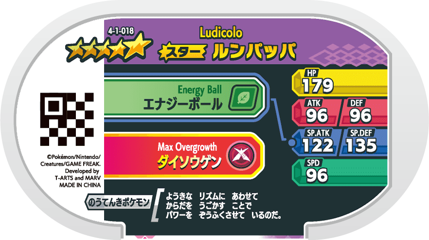Meza Tag Ludicolo (4-1-018) verso Pokédex-entry Pokémon Mezastar Gorgeous Star Set 1