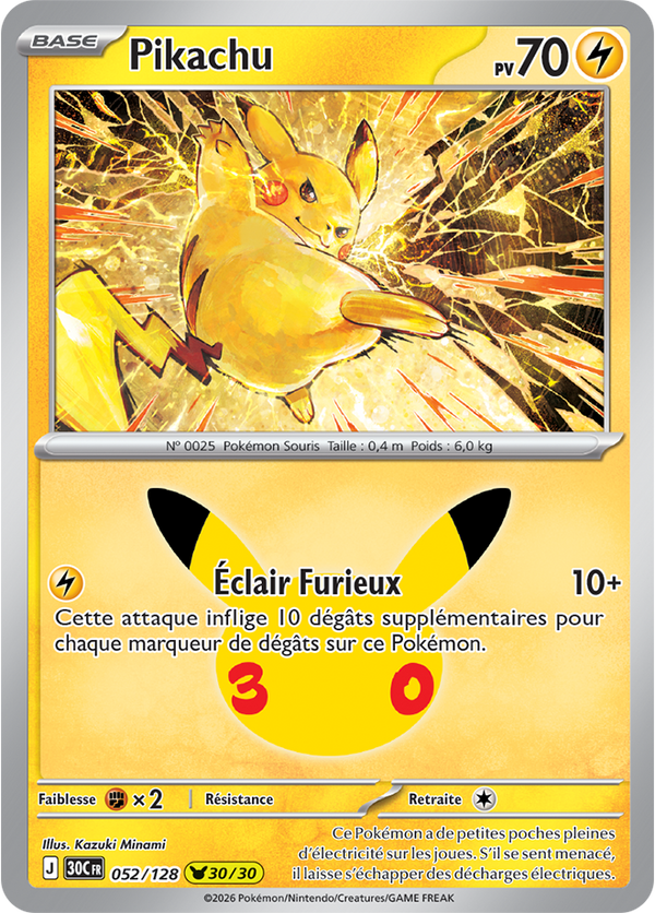 Pikachu — Carte Pokémon 052 30e Anniversaire