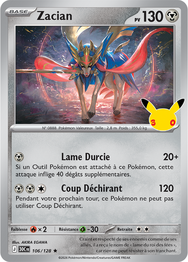 Zacian — Carte Pokémon 106 30e Anniversaire