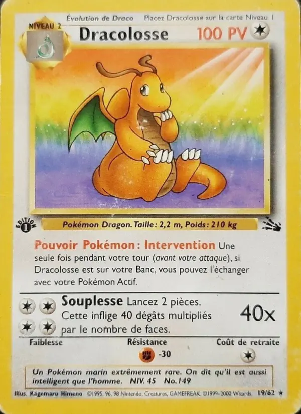 Dracolosse — Carte Pokémon 19 Fossile