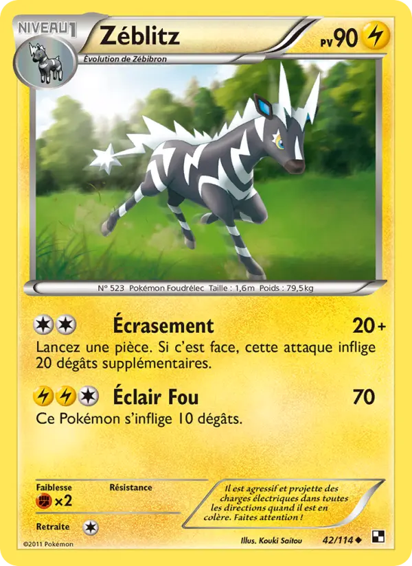Zéblitz — Carte Pokémon 42 Noir & Blanc