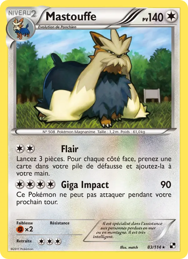 Mastouffe — Carte Pokémon 83 Noir & Blanc