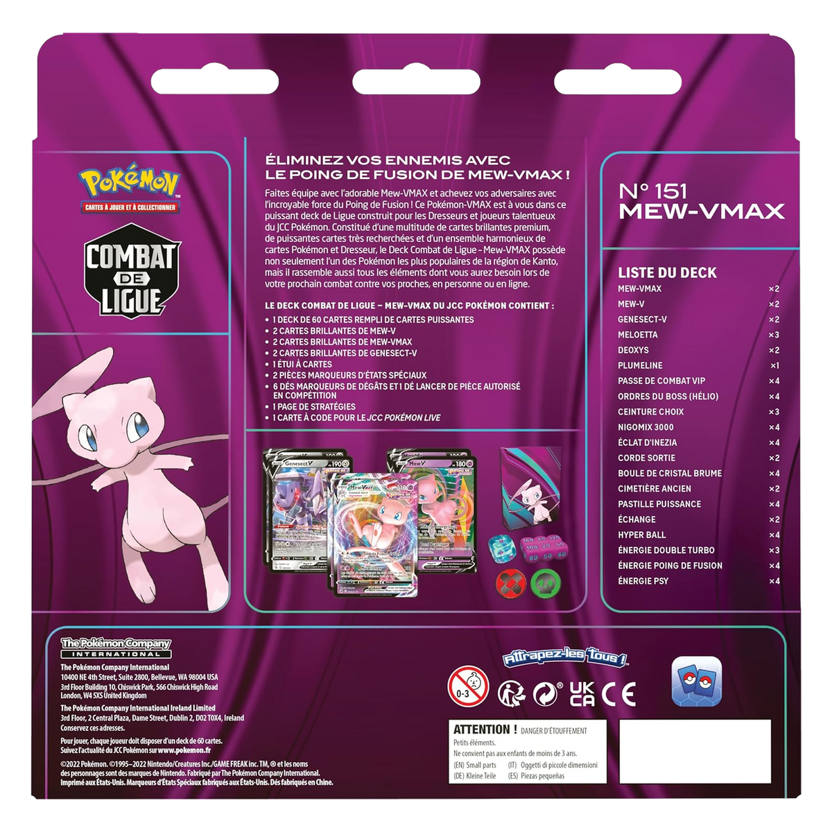 Deck - Combat de Ligue / Mew-VMAX, dos de la boîte
