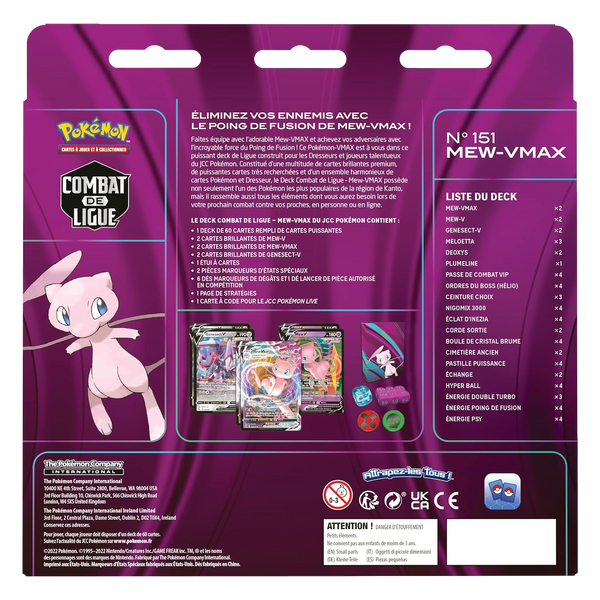 Deck - Combat de Ligue / Mew-VMAX, dos de la boîte