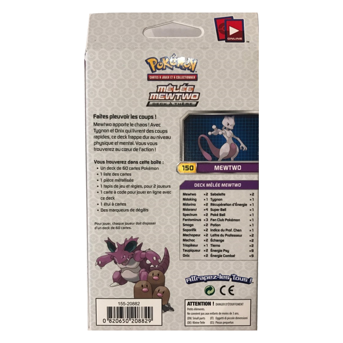 Deck à thème - Évolutions / Mêlée Mewtwo, dos de la boîte