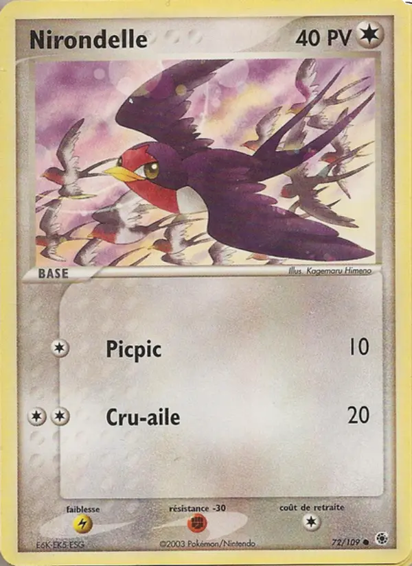 Nirondelle — Carte Pokémon 72 EX Rubis & Saphir