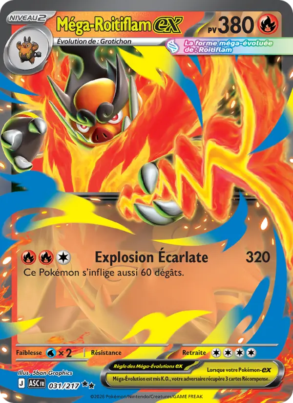 Méga-Roitiflam-ex — Carte Pokémon 031 Héros Transcendants