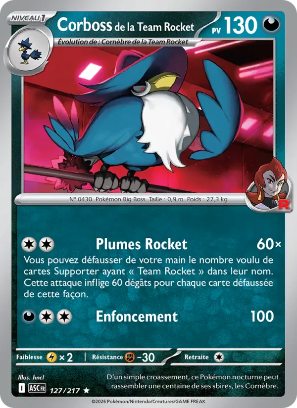 Corboss de la Team Rocket — Carte Pokémon 127 Héros Transcendants