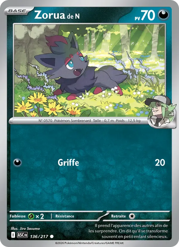 Zorua de N — Carte Pokémon 136 Héros Transcendants