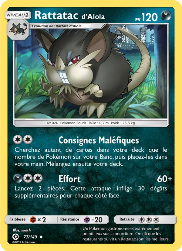 Rattatac d’Alola — Carte Pokémon 77 Soleil et Lune