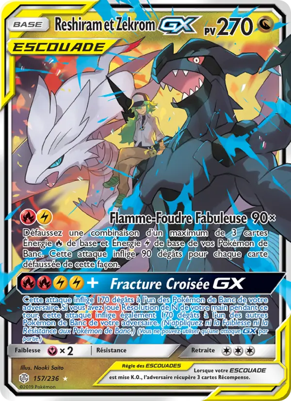Reshiram et Zekrom GX — Carte Pokémon 157 Éclipse Cosmique