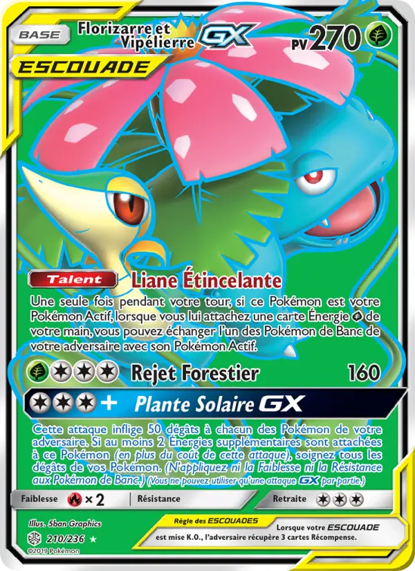 Florizarre et Vipélierre GX — Carte Pokémon 210 Éclipse Cosmique