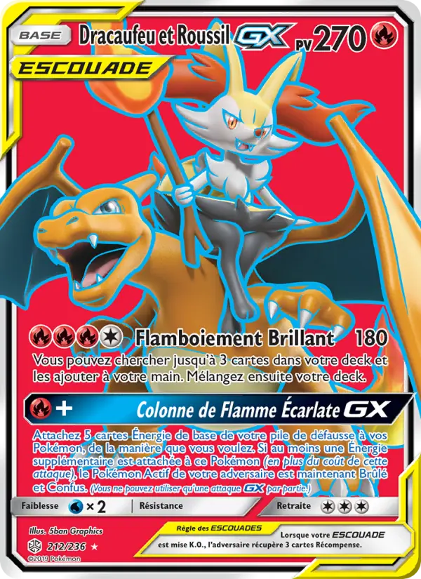 Dracaufeu et Roussil GX — Carte Pokémon 212 Éclipse Cosmique