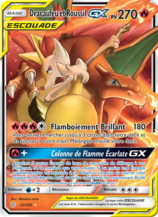 Dracaufeu et Roussil GX — Carte Pokémon 22 Éclipse Cosmique