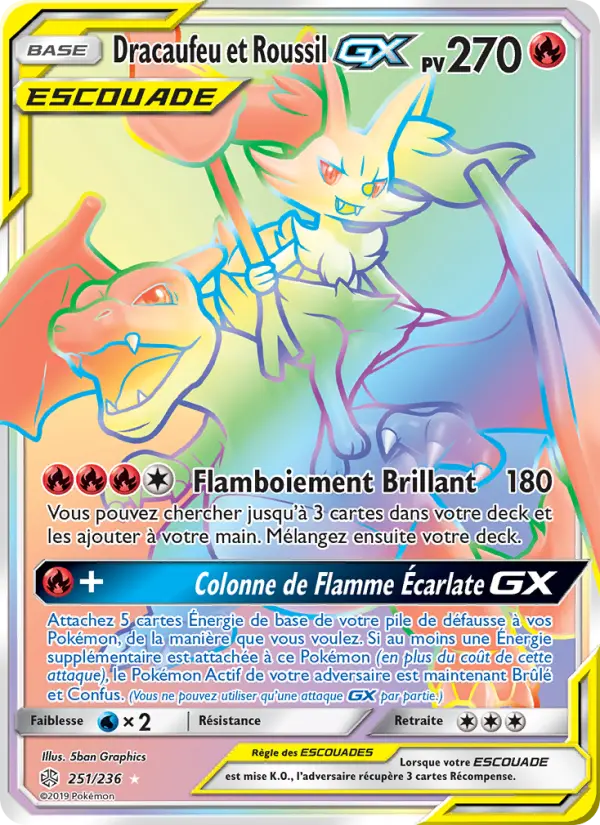 Dracaufeu et Roussil GX — Carte Pokémon 251 Éclipse Cosmique