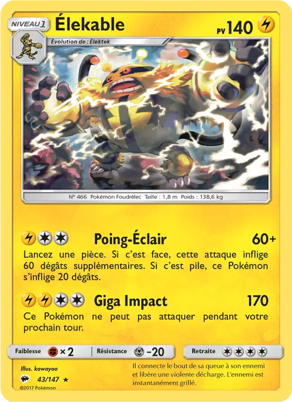 Élekable — Carte Pokémon 43 Ombres Ardentes