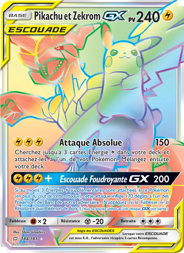 Pikachu et Zekrom GX — Carte Pokémon 184 Duo de Choc