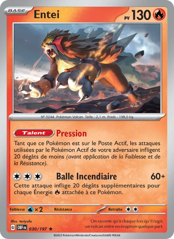 Entei — Carte Pokémon 030 Flammes Obsidiennes