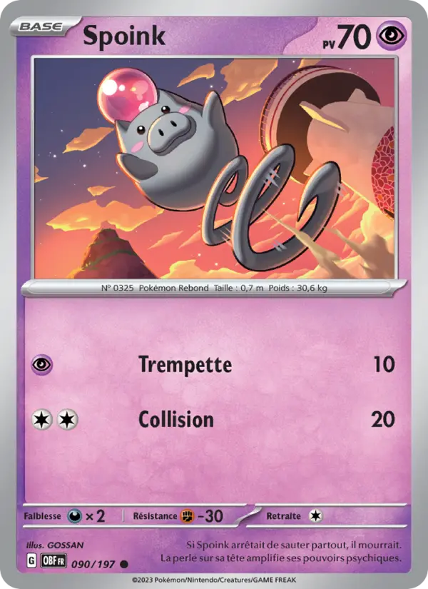 Spoink — Carte Pokémon 090 Flammes Obsidiennes