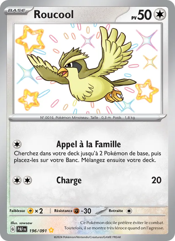 Roucool — Carte Pokémon 196 Destinées de Paldea