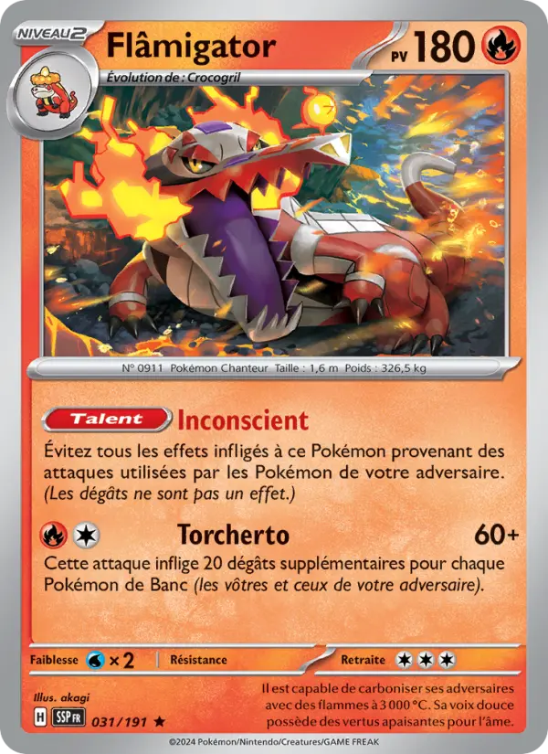 Flâmigator — Carte Pokémon 031 Étincelles Déferlantes