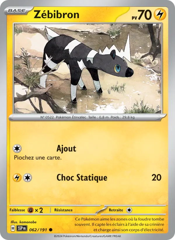 Zébibron — Carte Pokémon 062 Étincelles Déferlantes