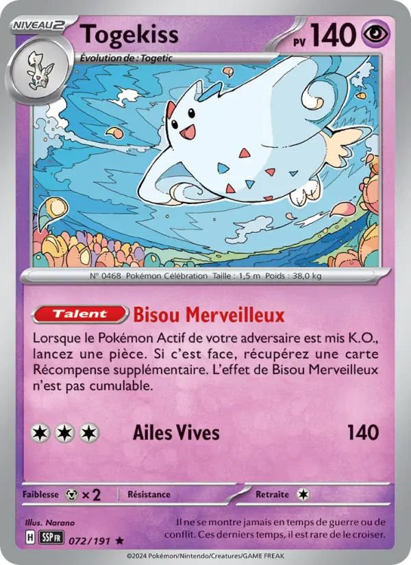 Togekiss — Carte Pokémon 072 Étincelles Déferlantes