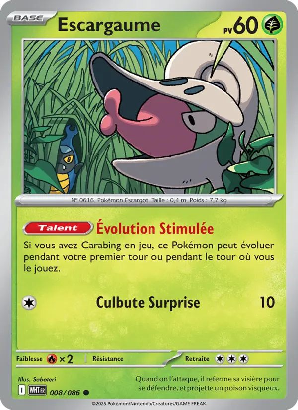 Escargaume — Carte Pokémon 008 Flamme Blanche