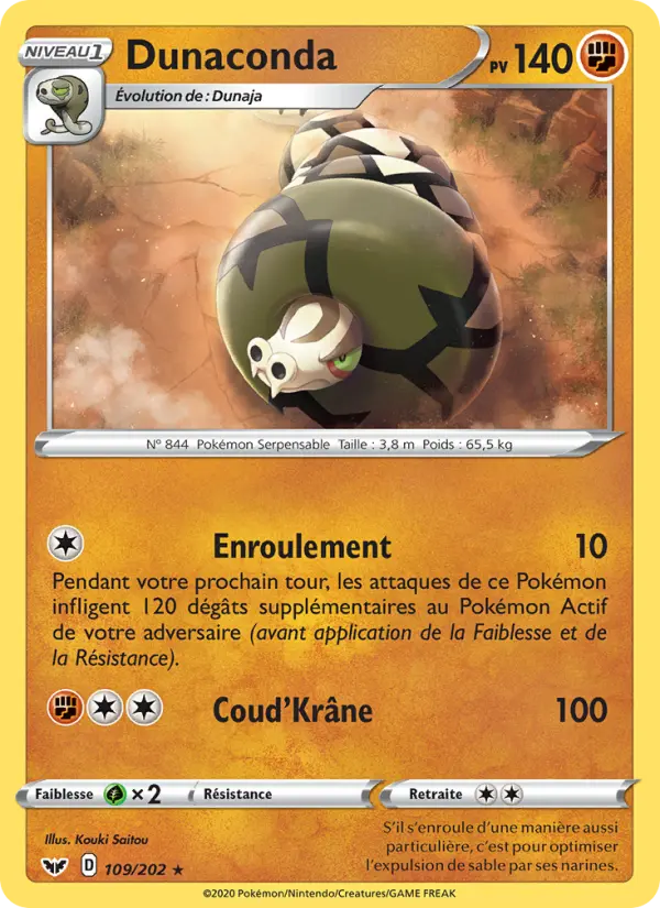 Dunaconda — Carte Pokémon 109 Épée et Bouclier