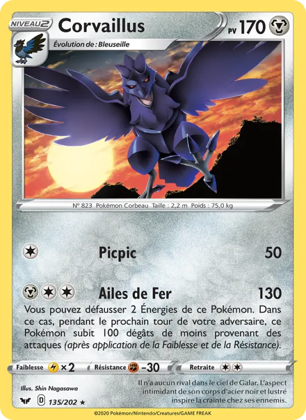 Corvaillus — Carte Pokémon 135 Épée et Bouclier