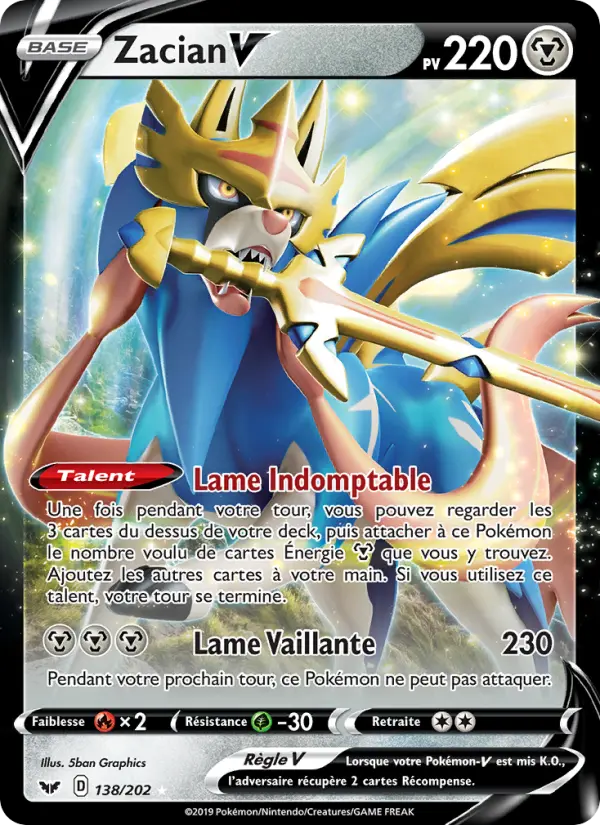 Zacian V — Carte Pokémon 138 Épée et Bouclier