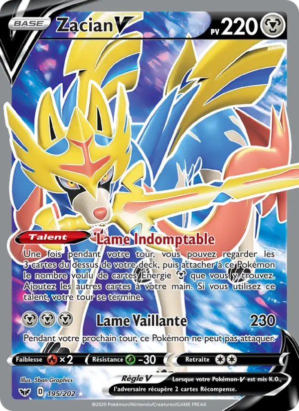 Zacian V — Carte Pokémon 195 Épée et Bouclier