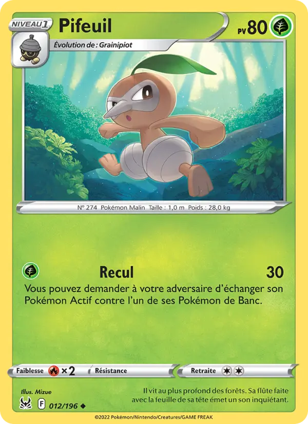 Pifeuil — Carte Pokémon 012 Origine Perdue