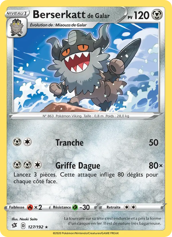 Berserkatt de Galar — Carte Pokémon 127 Clash des Rebelles