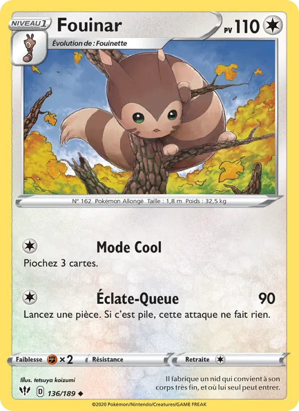 Fouinar — Carte Pokémon 136 Ténèbres Embrasées