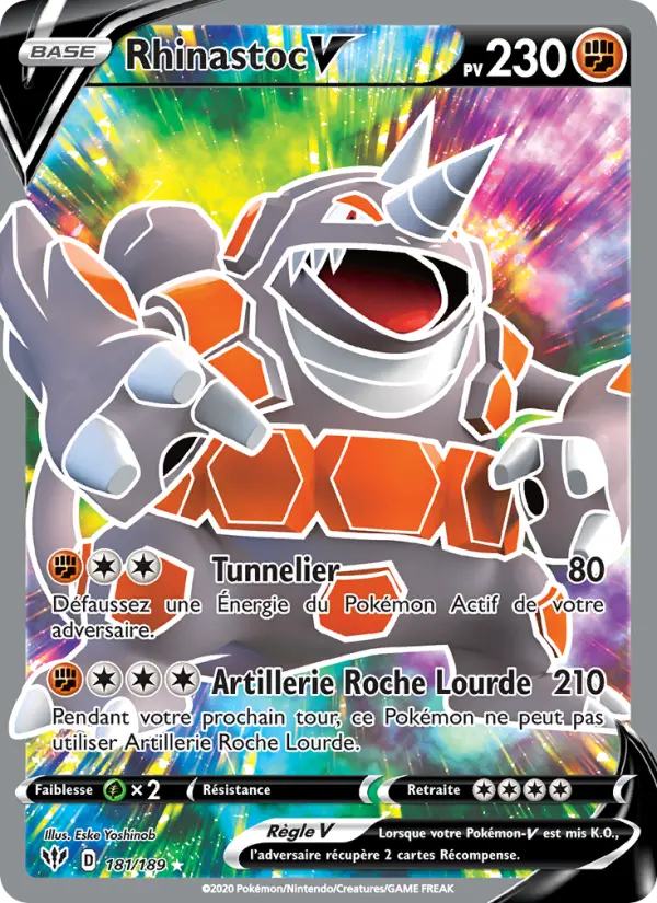 Rhinastoc V — Carte Pokémon 181 Ténèbres Embrasées